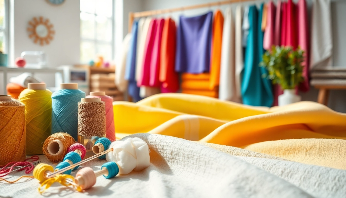Katoen fabric displayed attractively in a vibrant textile studio with various colors and textures.