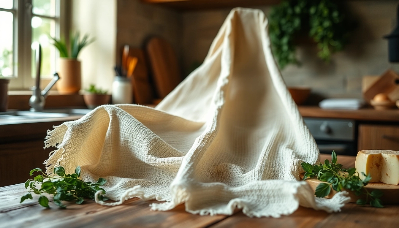 Kaasdoek elegantly displayed on a rustic kitchen counter with fresh ingredients.