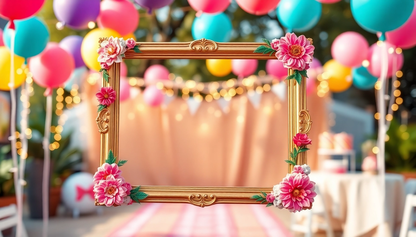 Capture memorable moments with this beautifully designed photo booth frame at a festive event.