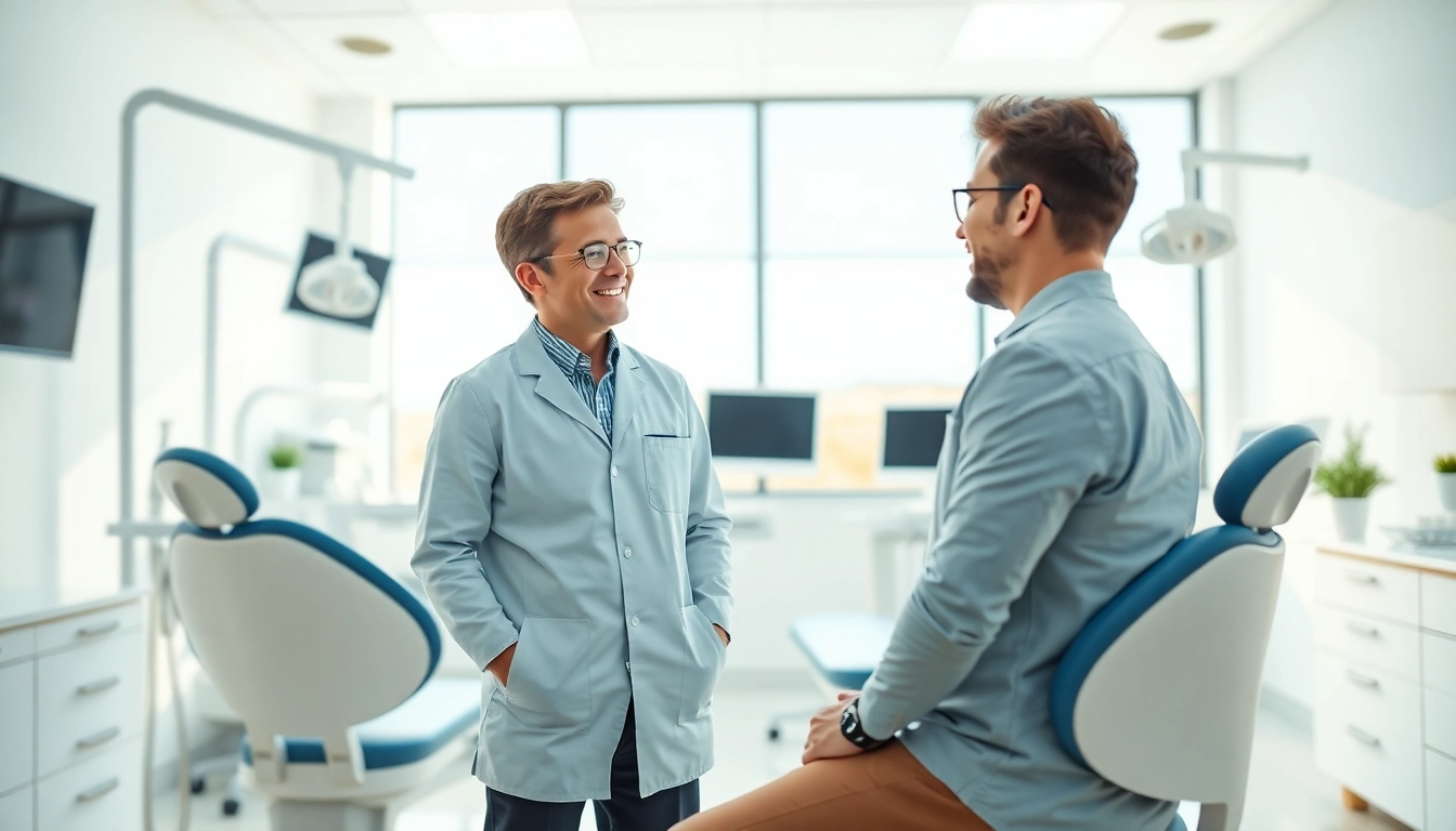 Consultation with orthodontist Myrtle Beach showcasing friendly engagement and modern dental setting.