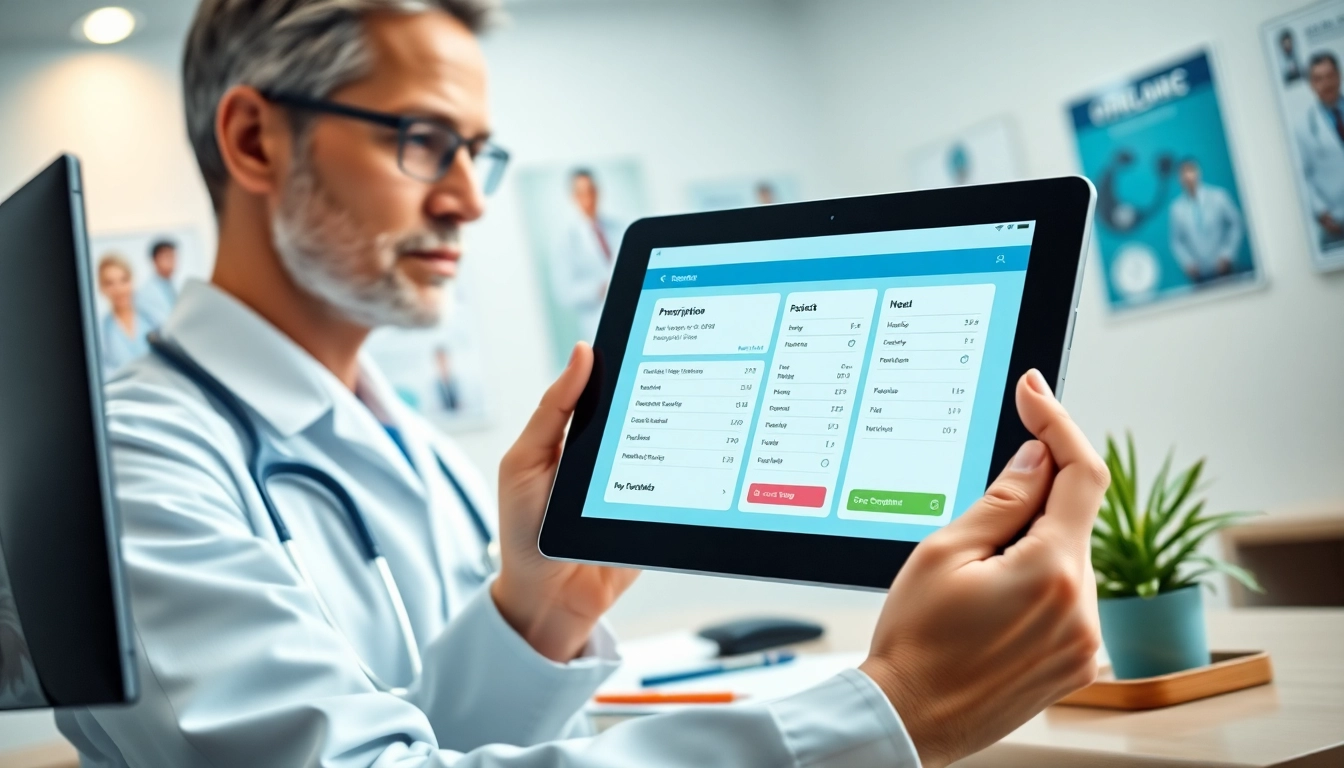Showcase of the best eprescription apps on a tablet held by a healthcare provider in a professional clinic.